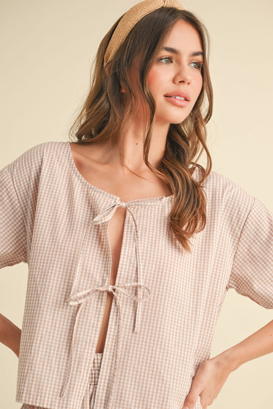 Daisy Gingham Tie-Front Top