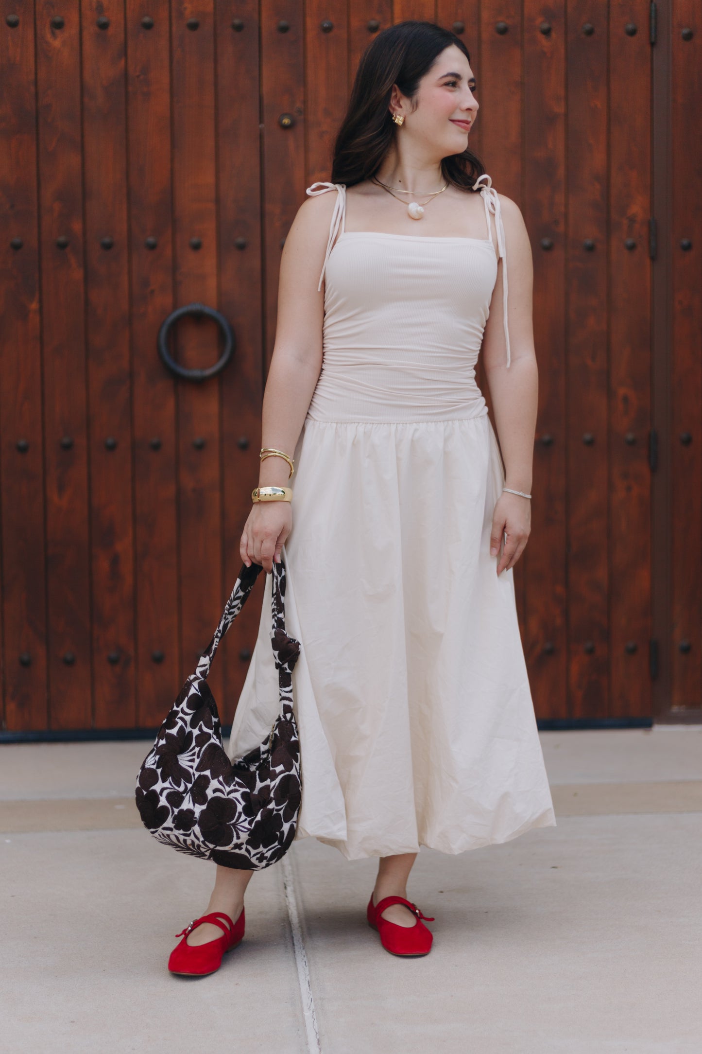 Paloma Blanca Midi Puff Dress