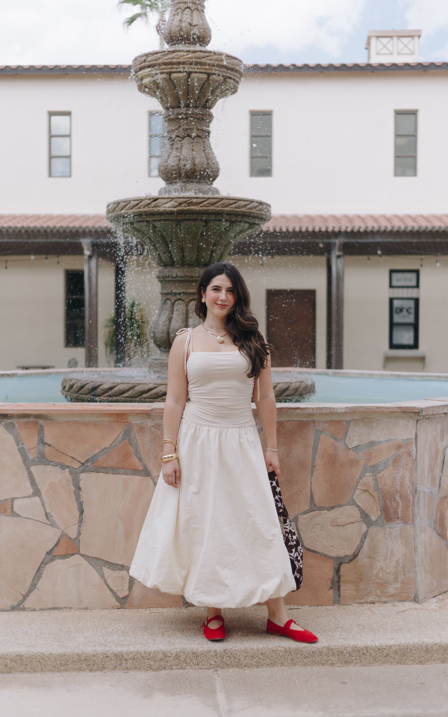 Paloma Blanca Midi Puff Dress