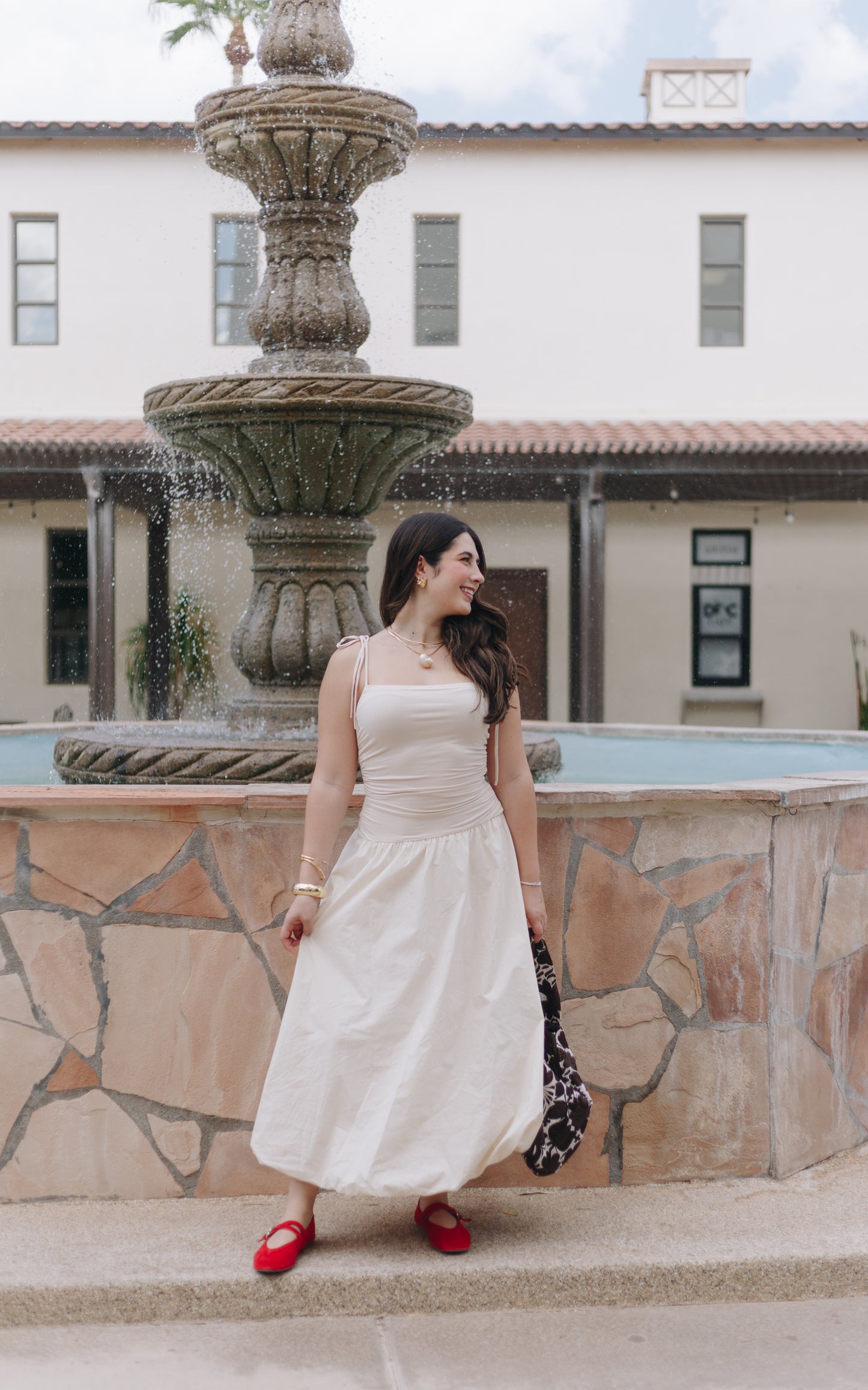 Paloma Blanca Midi Puff Dress