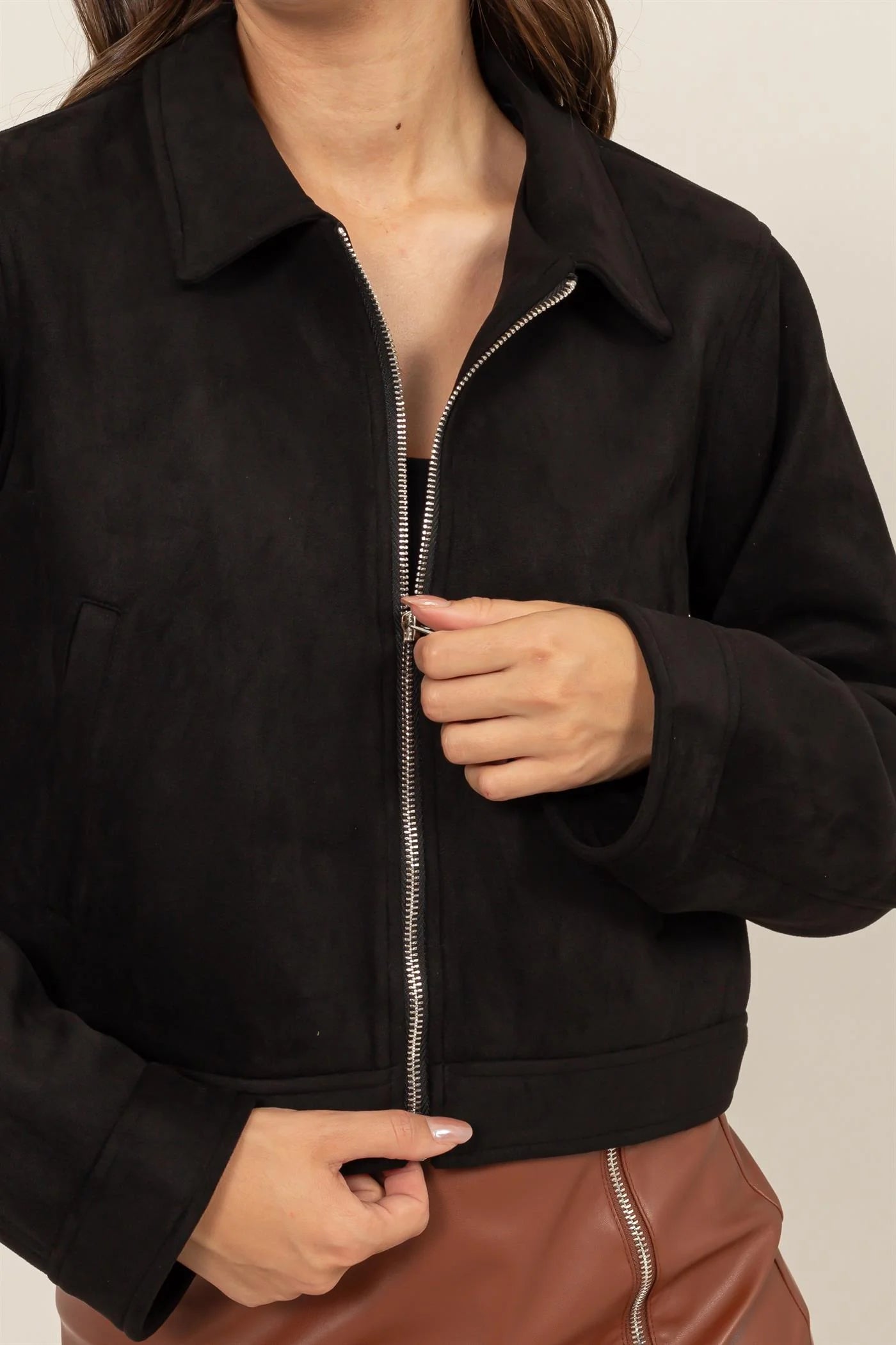 Sia Faux Suede Zip-Up Jacket