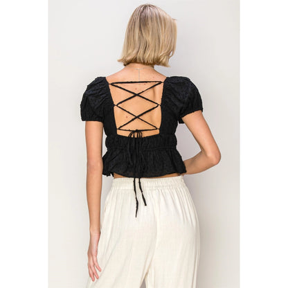 Cora Textured Lace-Up Top