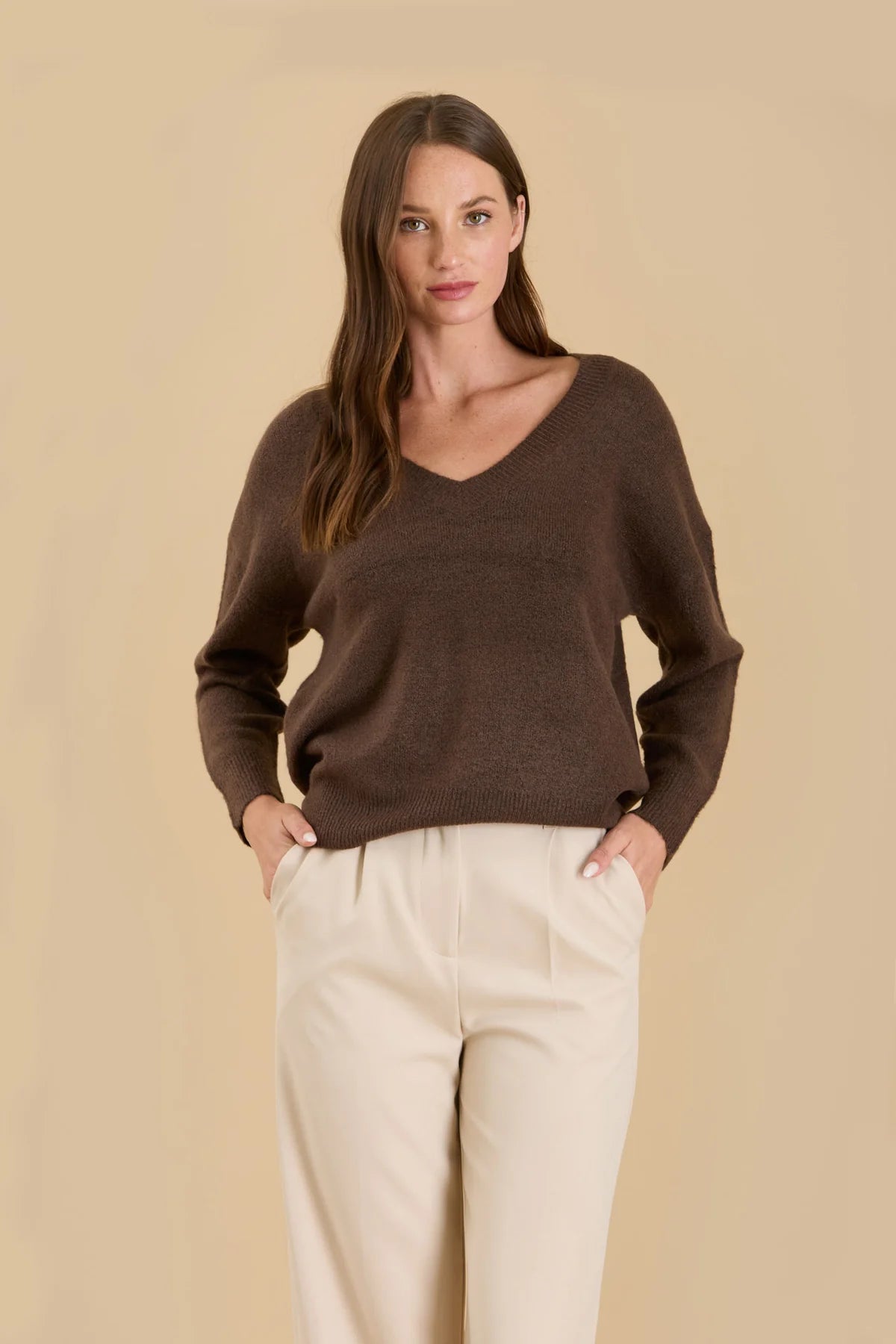 Stacey V Neck Drop Shoulder Knit Sweater