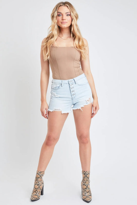 Iris Exposed Button High Rise Shorts