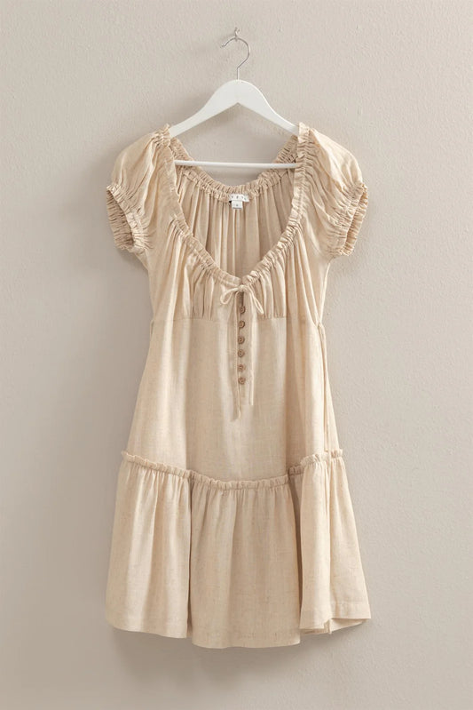 Kristy Ruched Linen Mini Dress