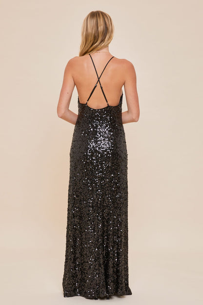 Harlow Sequin Halter Maxi Dress